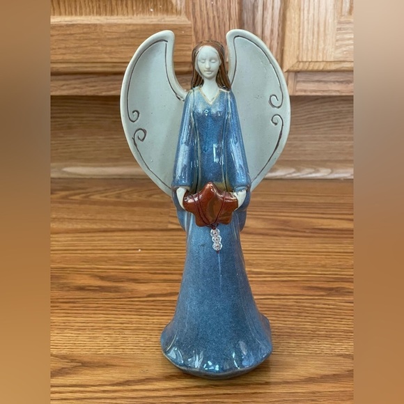Pottery Angel Figurine Ceramic Blue Bronze Glaze Holding A Star EUC - Picture 4 of 10